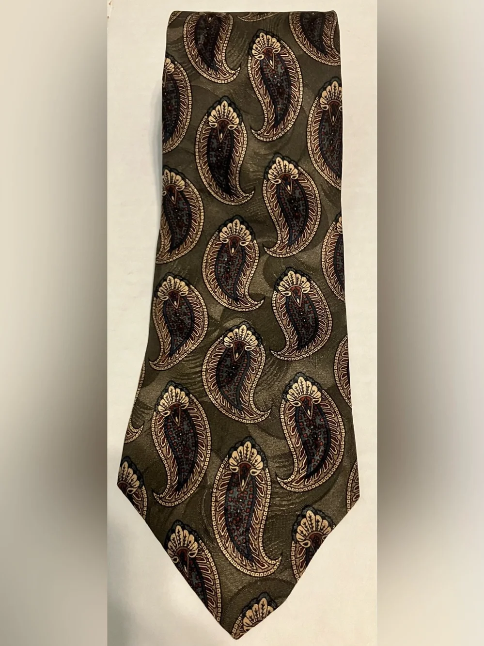 Boston Traders Olive Paisley Silk Tie with Brown and Cream Accents